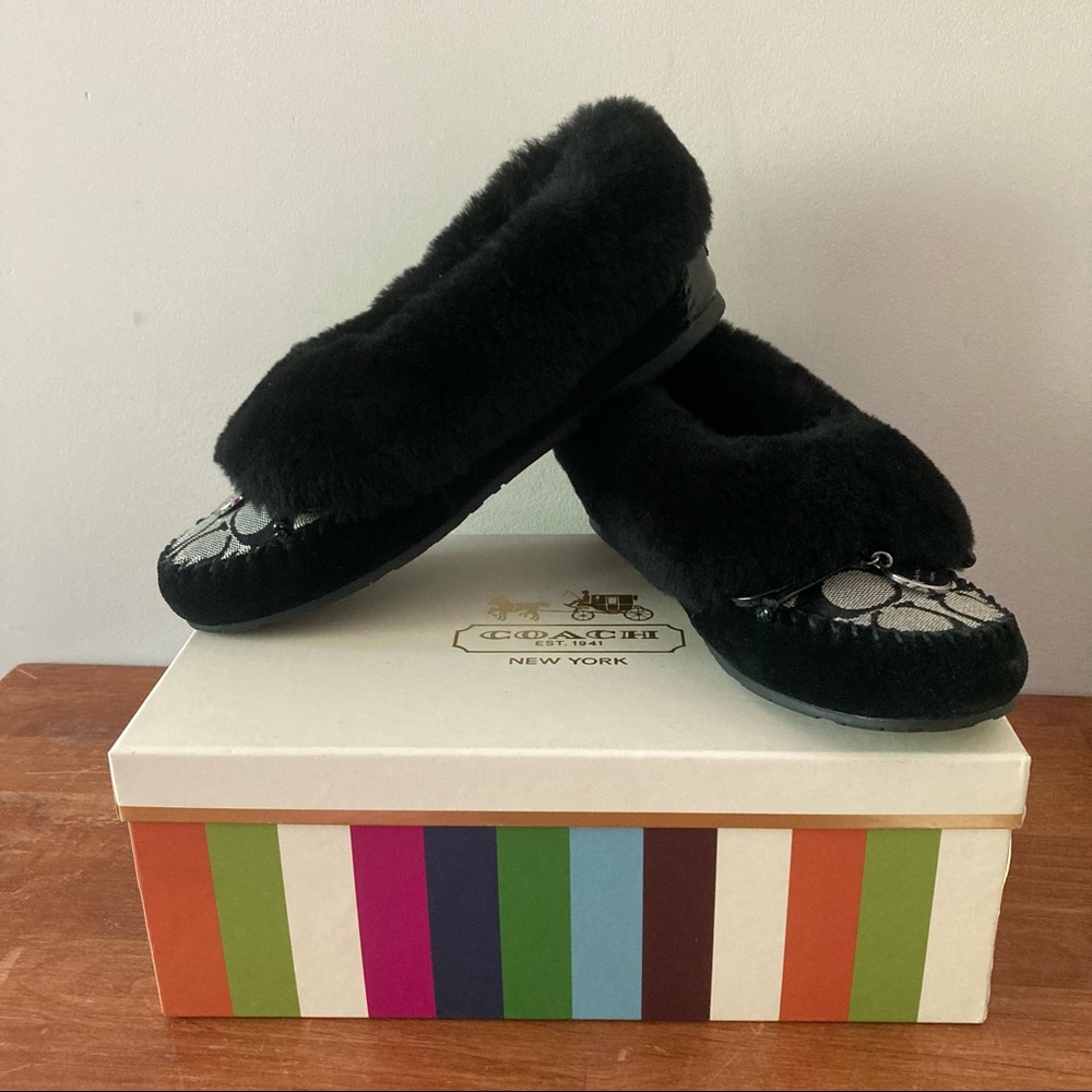 Coach Signature Arleen Jacquard Sherpa Moccasin Slippers